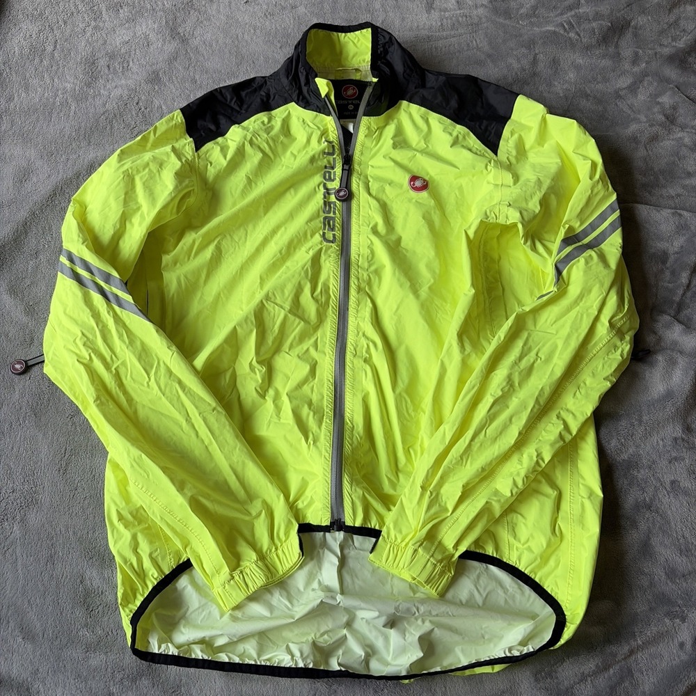Castelli Neon Green Black Nylon Wind Rain Zip Cycling Biking Jacket Mens XXL